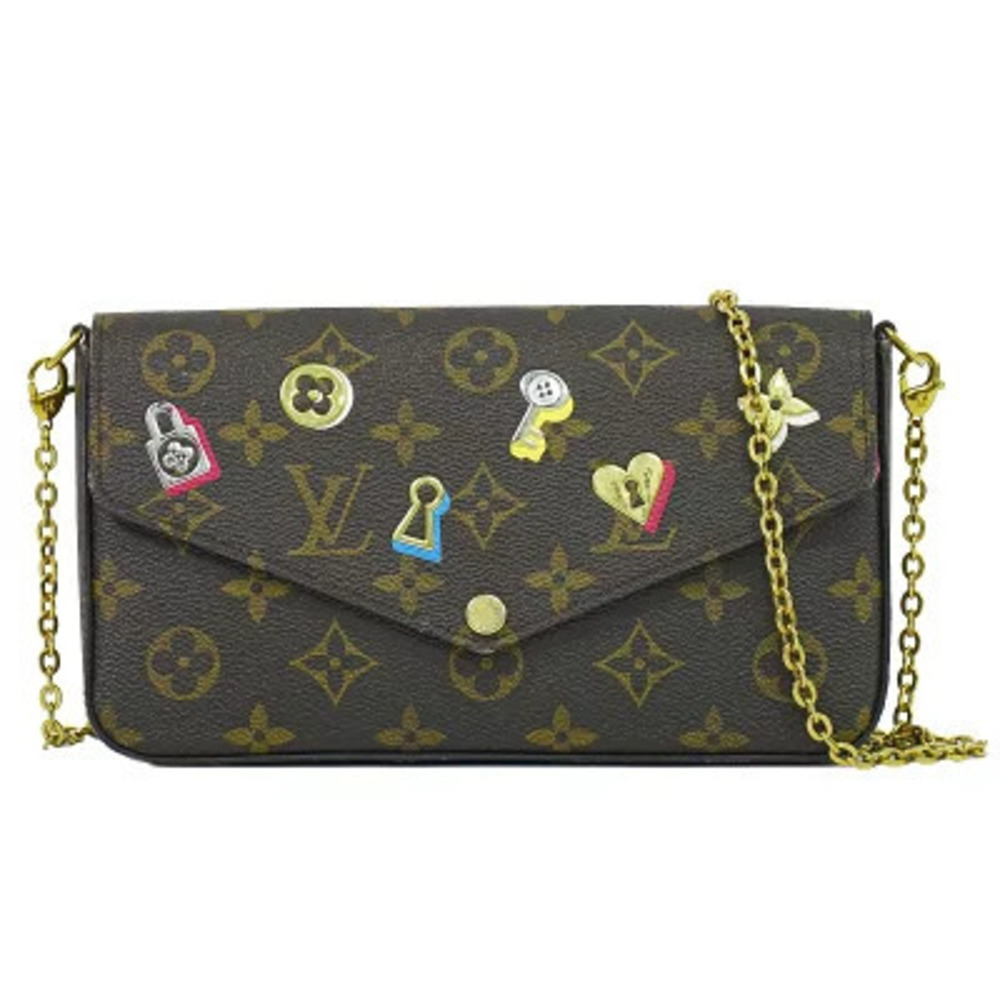 Louis Vuitton LV Love Lock Pochette Monogram Shoulder Bag Canvas Leather Brown